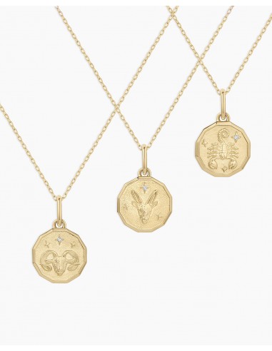 Diamond Zodiac Coin Charm Necklace pas chere