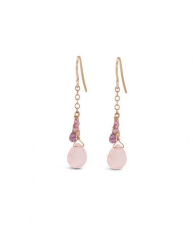 Tide Pool ~ Gem Gold Dangle Earrings w/ Pink Sapphire & Rose Quartz pas cher chine