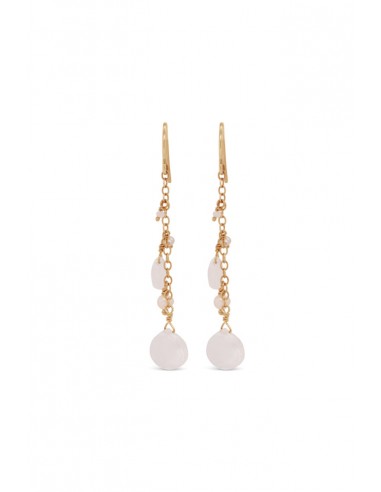 Tide Pool ~ Gem Gold Dangle Earrings w/ White Moonstone, Diamond, Pearl & Rock Crystal de votre