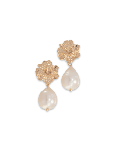 Tide Pool ~ Textured Large Gem Gold Stud Earrings w/ Fresh Water Pearl (Peach) Toutes les collections ici